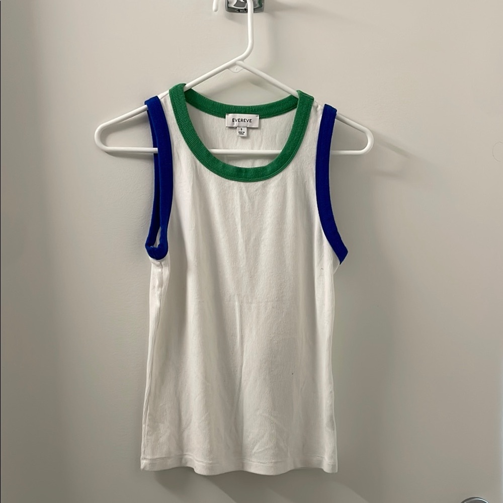 Evereve Women's White Ribbed Tank Top with Green and Blue Accents. Never worn